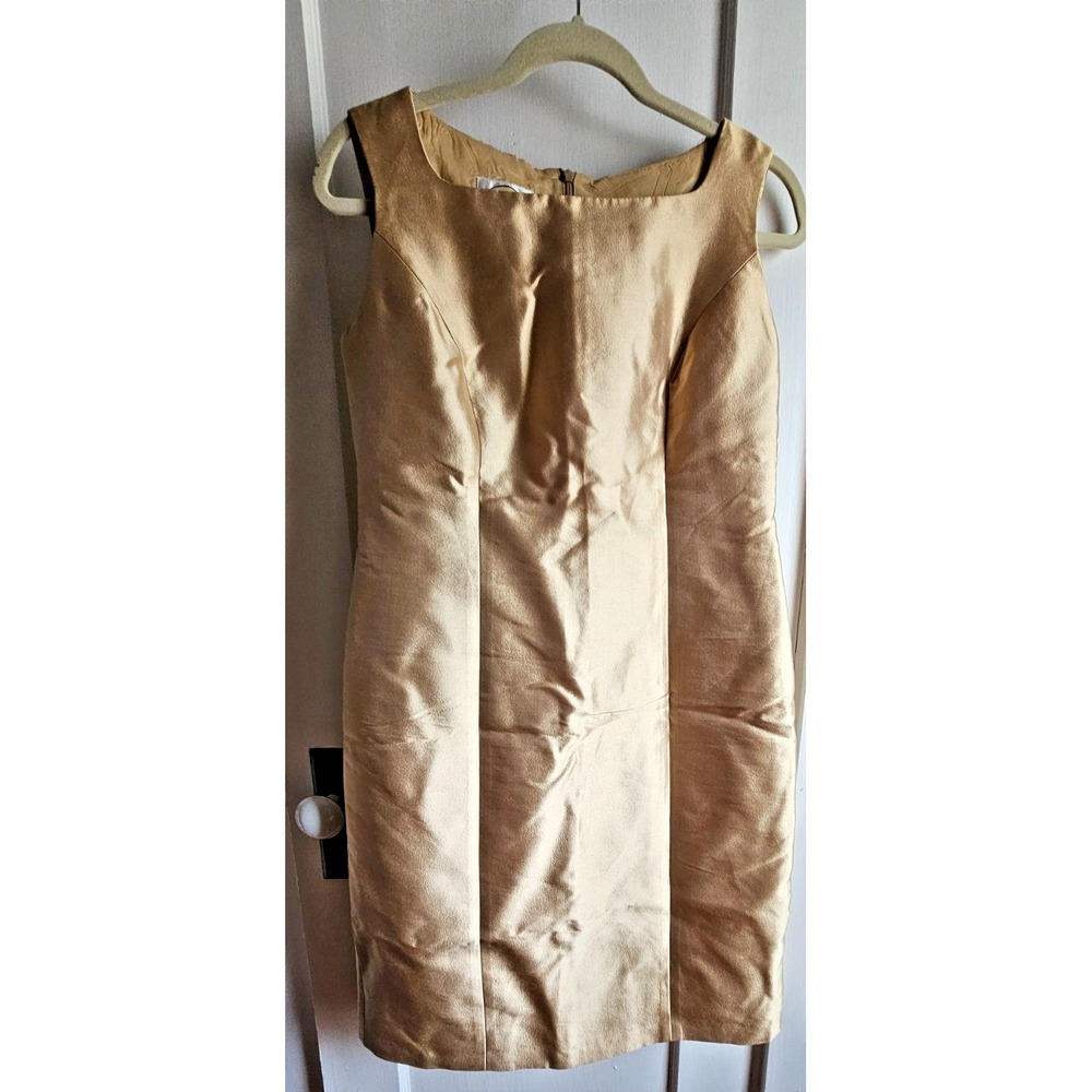 Vintage Talbots Dupioni  silk wool blend fully lined beige‎ sheath dress Sz 10